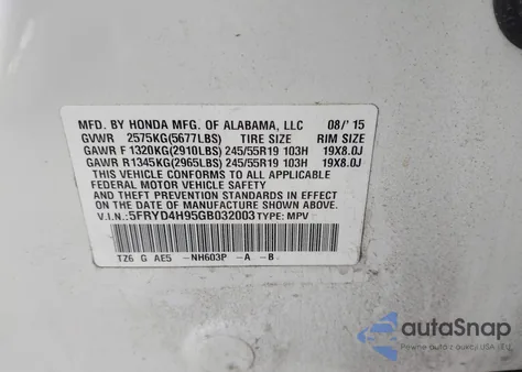 2016 Acura Mdx Advance Entertainment Packages/Advance Package z USA, uszkodzony, nr VIN 5FRYD4H95GB032003